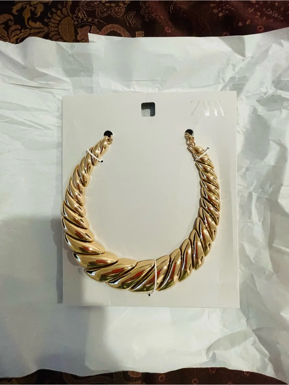 Zara NWT Gold Statement Collar Necklace - Chunky Sculptural Link Choker